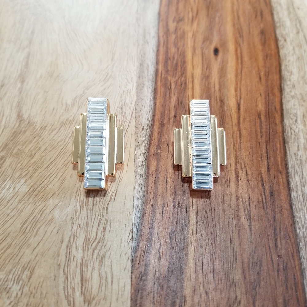 Stella Valle Art Deco Swarovski 14k Gold Earrings